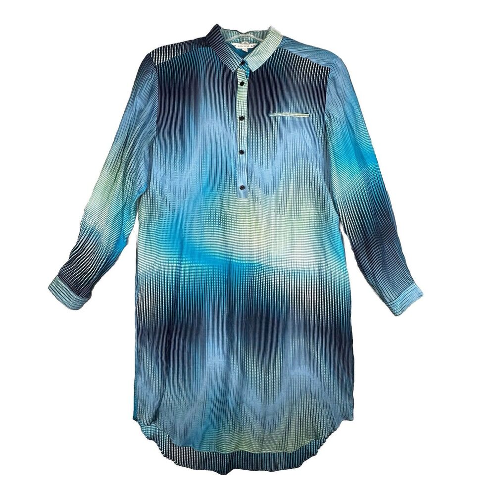 & Other Stories Dress Womens 6 Blue Green Geometric Shirt Dress Silk Colorful